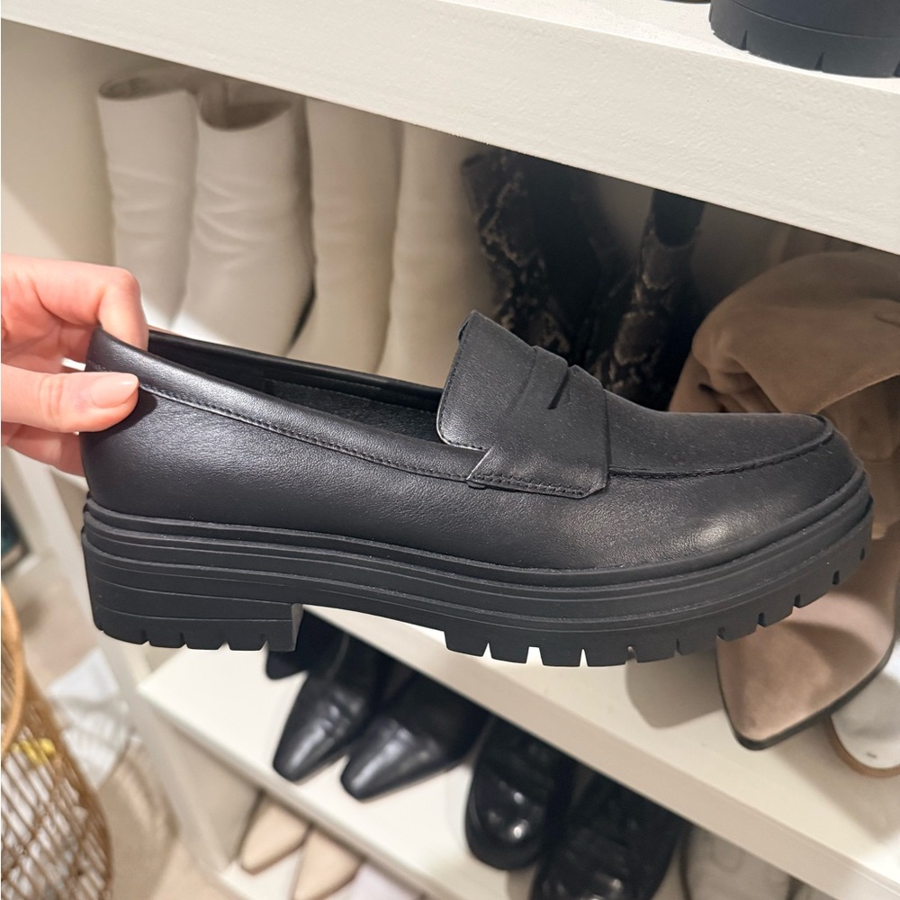 Quince Black Chunky Platform Penny Loafers